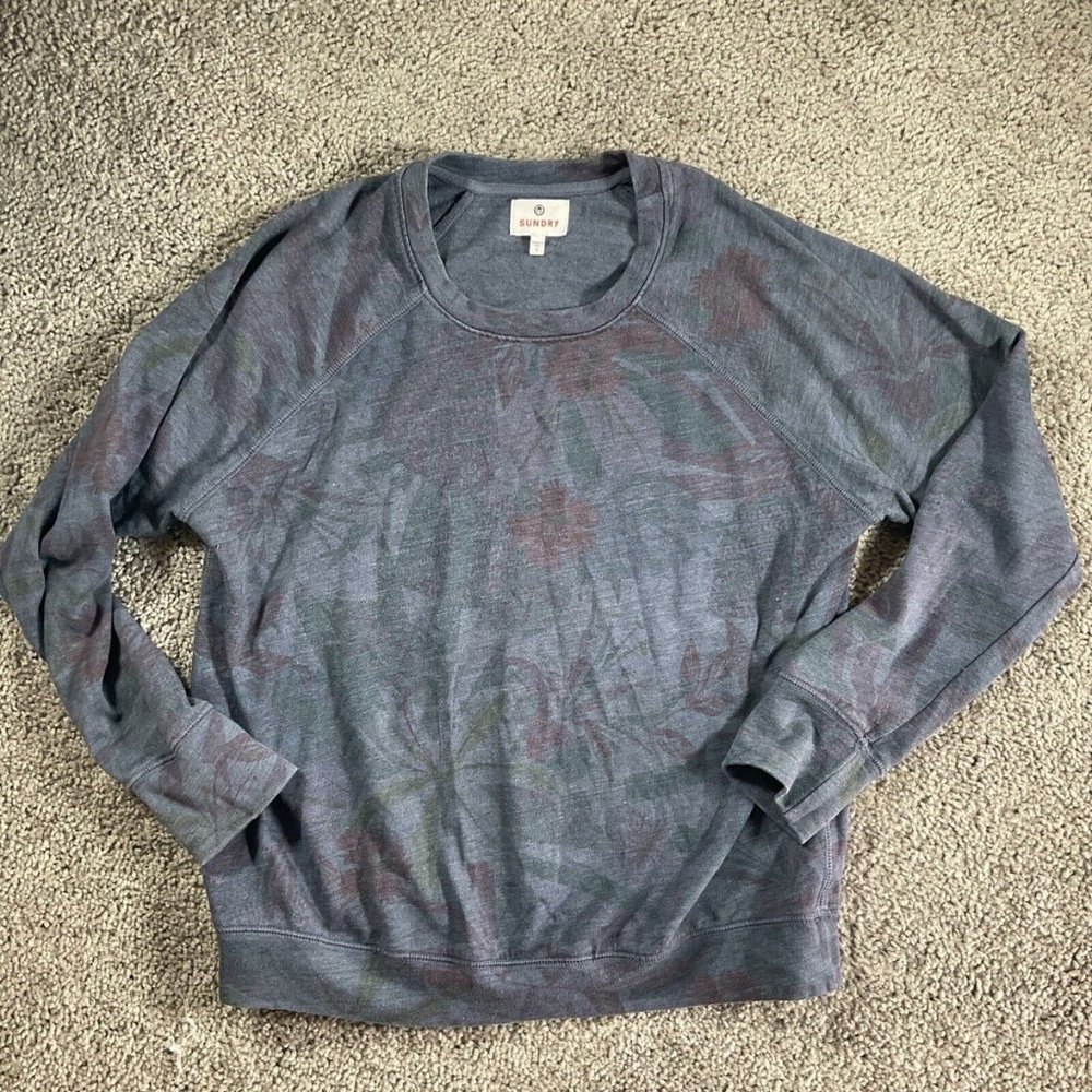 Sundry For Evereve Womens Long Sleeve Blue Floral Design Shirt Size 1